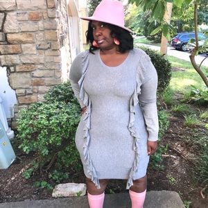 Gray Ruffled Sweater Dress